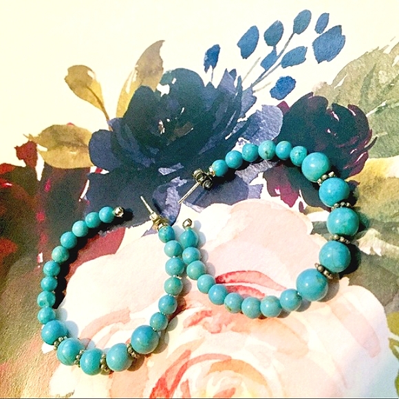 GenuineTurquoise & Sterling Silver/925 Earrings - Picture 3 of 5